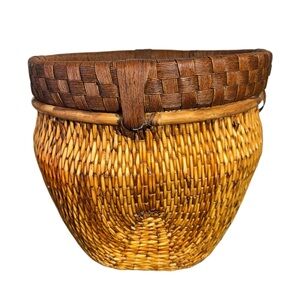 Vintage Chinese Wicker Basket, Willow Basket